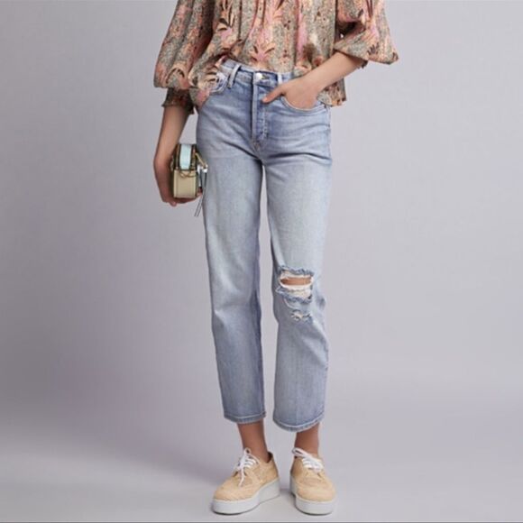 RE/DONE Stove Pipe High Rise Straight Leg Jeans LivedLight Wash - Size 26 - Picture 5 of 14